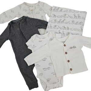 Newborn Baby Bundle Gift Set One Piece Cardigan Zipper Pajamas Blanket Safari